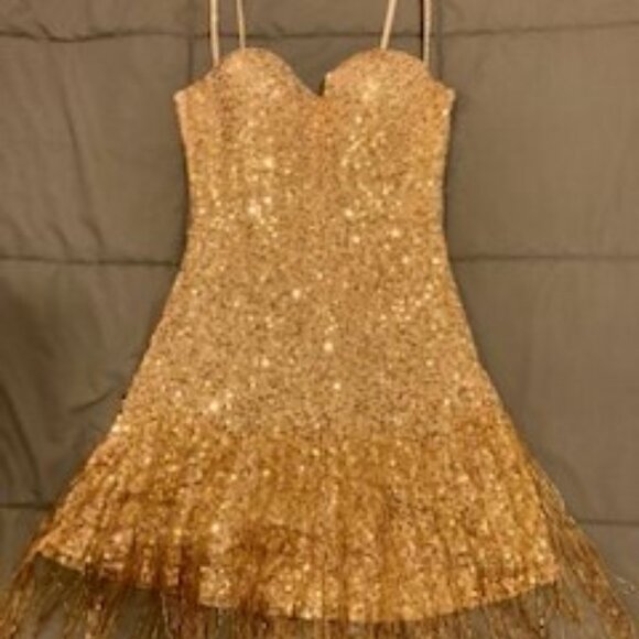 *Roberto Cavalli* Bead & Sequin Sexy Gold Swing Dress Sz. 8 NYE Party - Picture 7 of 17